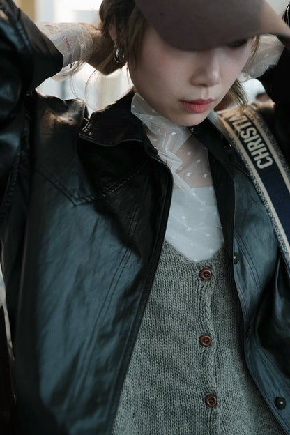 MZ945 FAUX LEATHER TRENCH JACKET