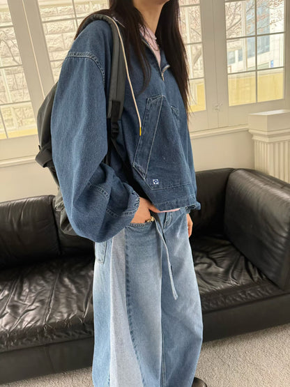 MB053 HALF-ZIP DENIM PULLOVER