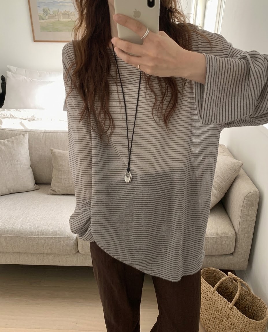 MB047 STRIPED SHEER LONG TEE