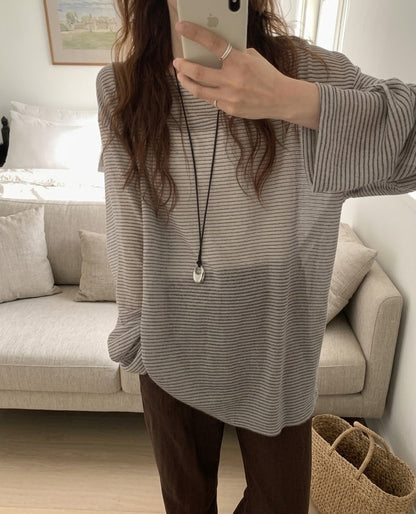 MB047 STRIPED SHEER LONG TEE