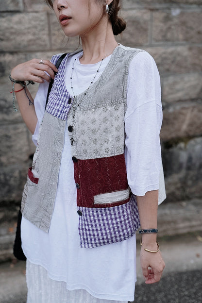 MB024 VINTAGE PATCHWORK STYLE VEST TOP