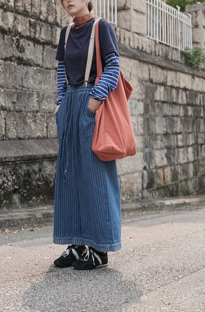 MZ980 STRIPED DENIM WIDE-LEG JEANS