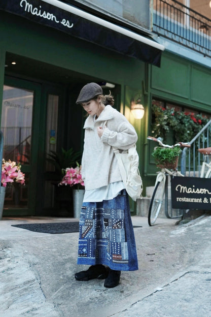 NA463 INDIGO SASHIKO PATCHWORK SKIRT