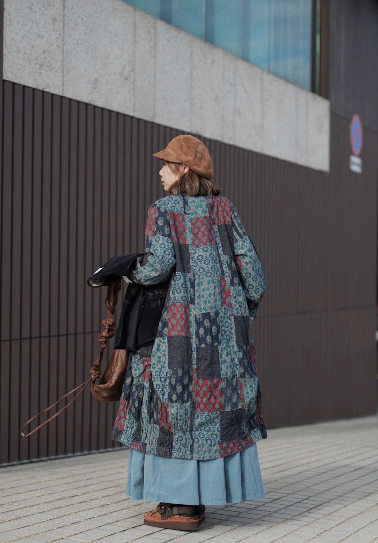 MZ862 BOTTLE-NECK PATCHWORK LONG COAT