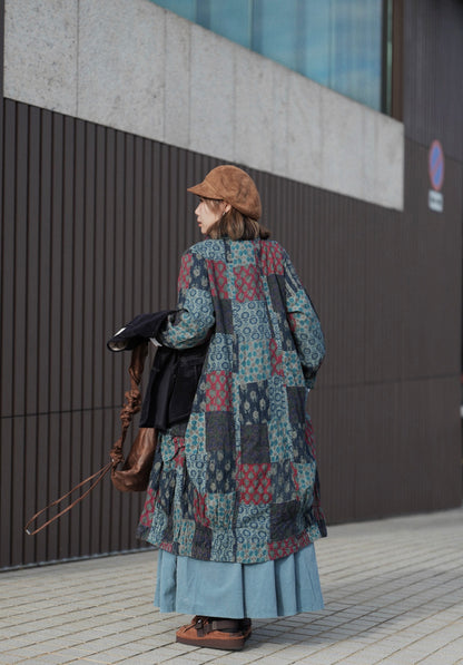 MZ862 BOTTLE-NECK PATCHWORK LONG COAT