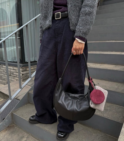 MZ943 ITALIAN LEATHER HANDMADE CURVE SHOULDER BAG