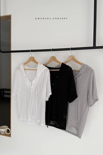 MZ834 EYELET LACE UP KNIT HOODIE