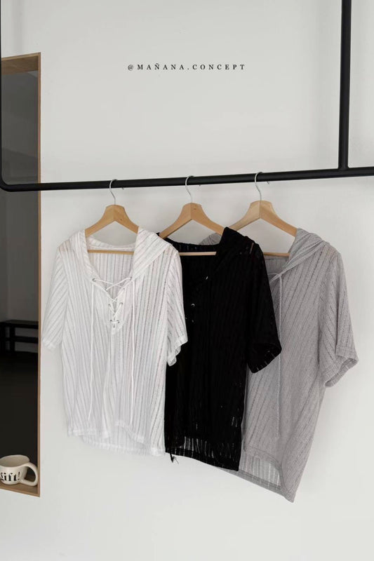 MZ834 EYELET LACE UP KNIT HOODIE