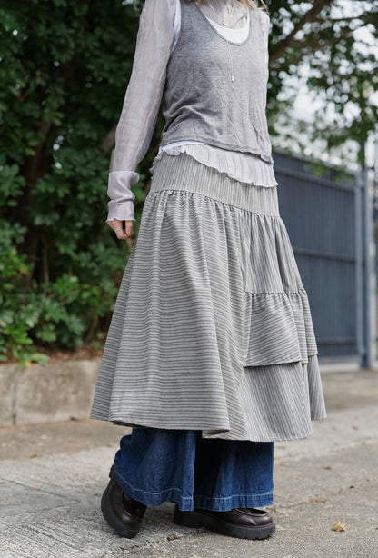 MZ977 ASYMMETRIC STRIPED SKIRT