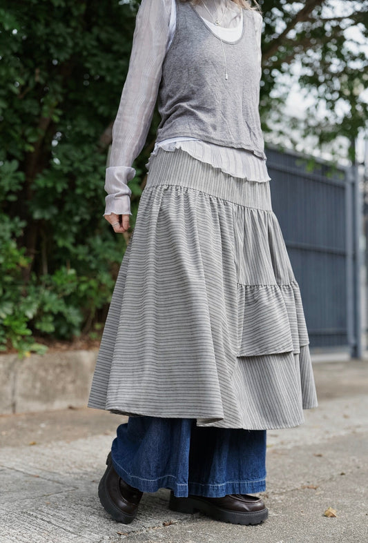 MZ977 ASYMMETRIC STRIPED SKIRT