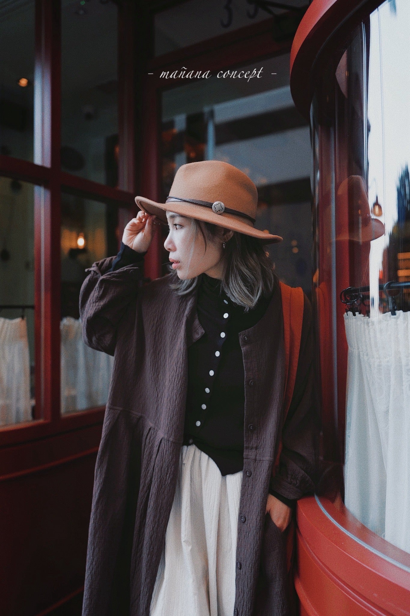 CA683 Round Neck Crepe Shirt Dress