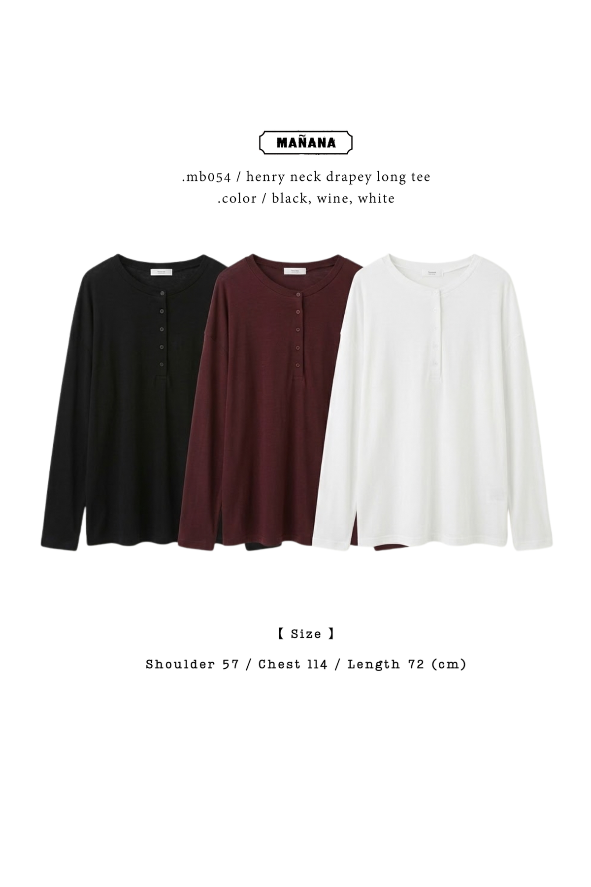 MB054 HENRY NECK DRAPY LONG TEE 【買2件-$20】