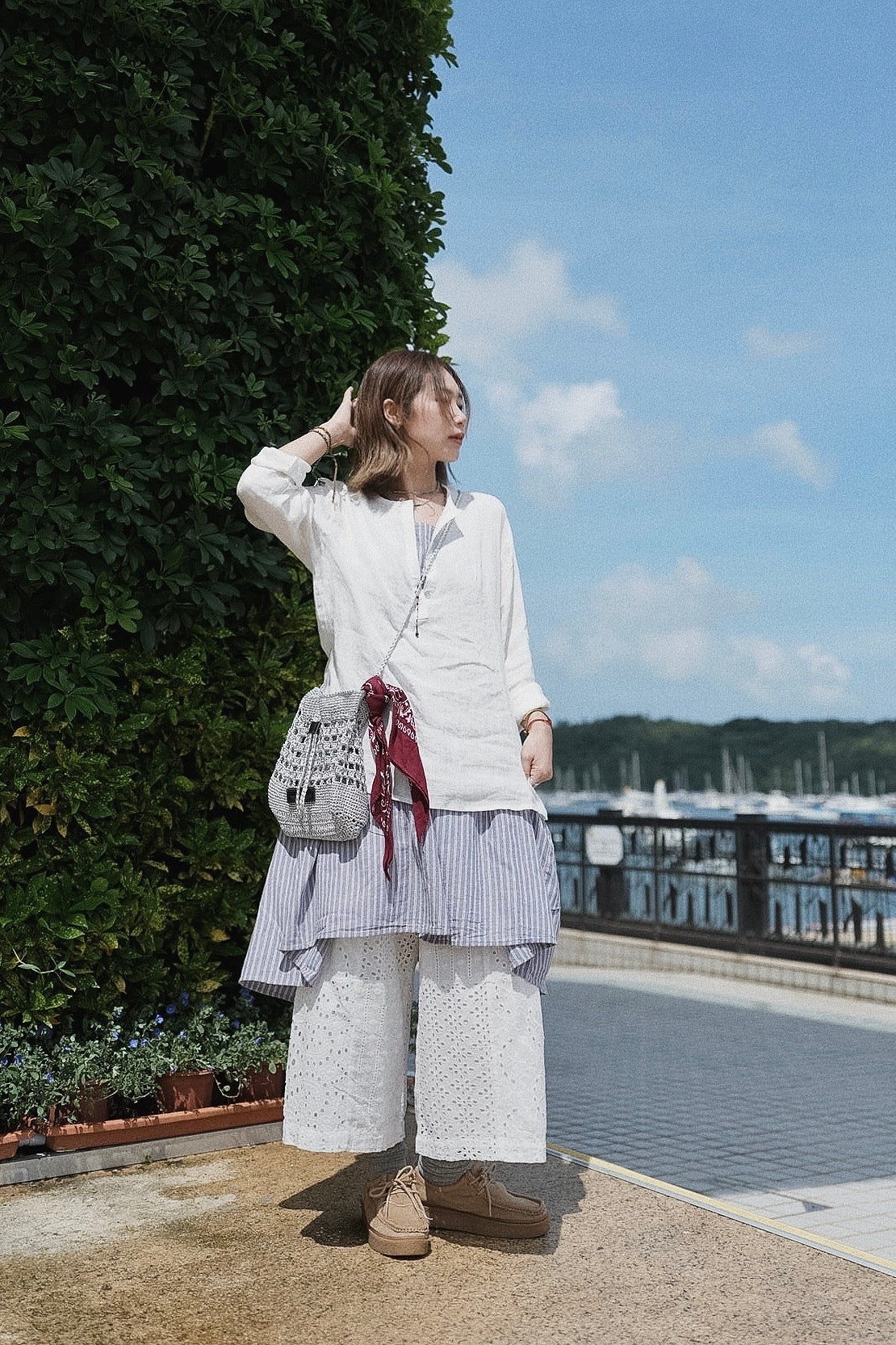 MZ998 LINEN HALF BUTTON TOP