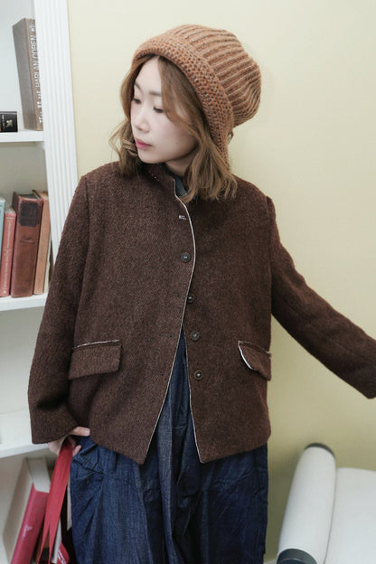MZ928 DESIGNED STITCH WOOL COAT