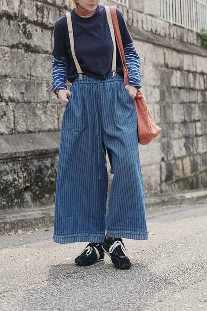 MZ980 STRIPED DENIM WIDE-LEG JEANS