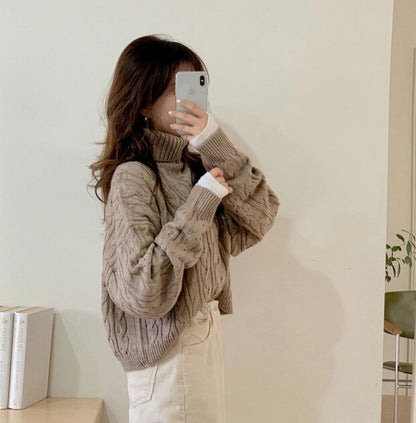 MZ594 CABLE-KNIT TURTLE NECK TOP 【 買2件減-$20 】