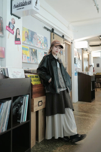 MZ945 FAUX LEATHER TRENCH JACKET