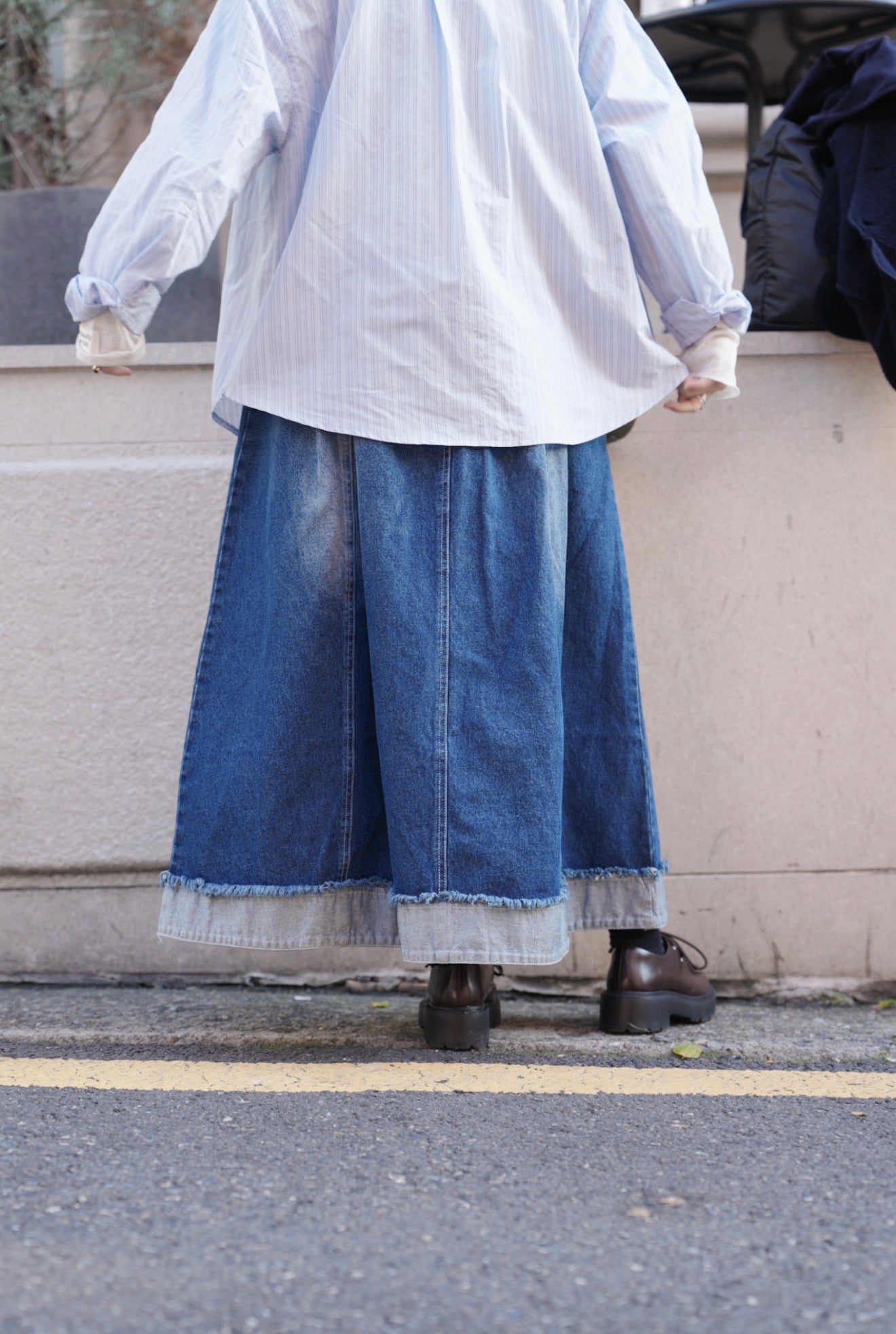 CA920 2TONE LAYERED DENIM SKIRT