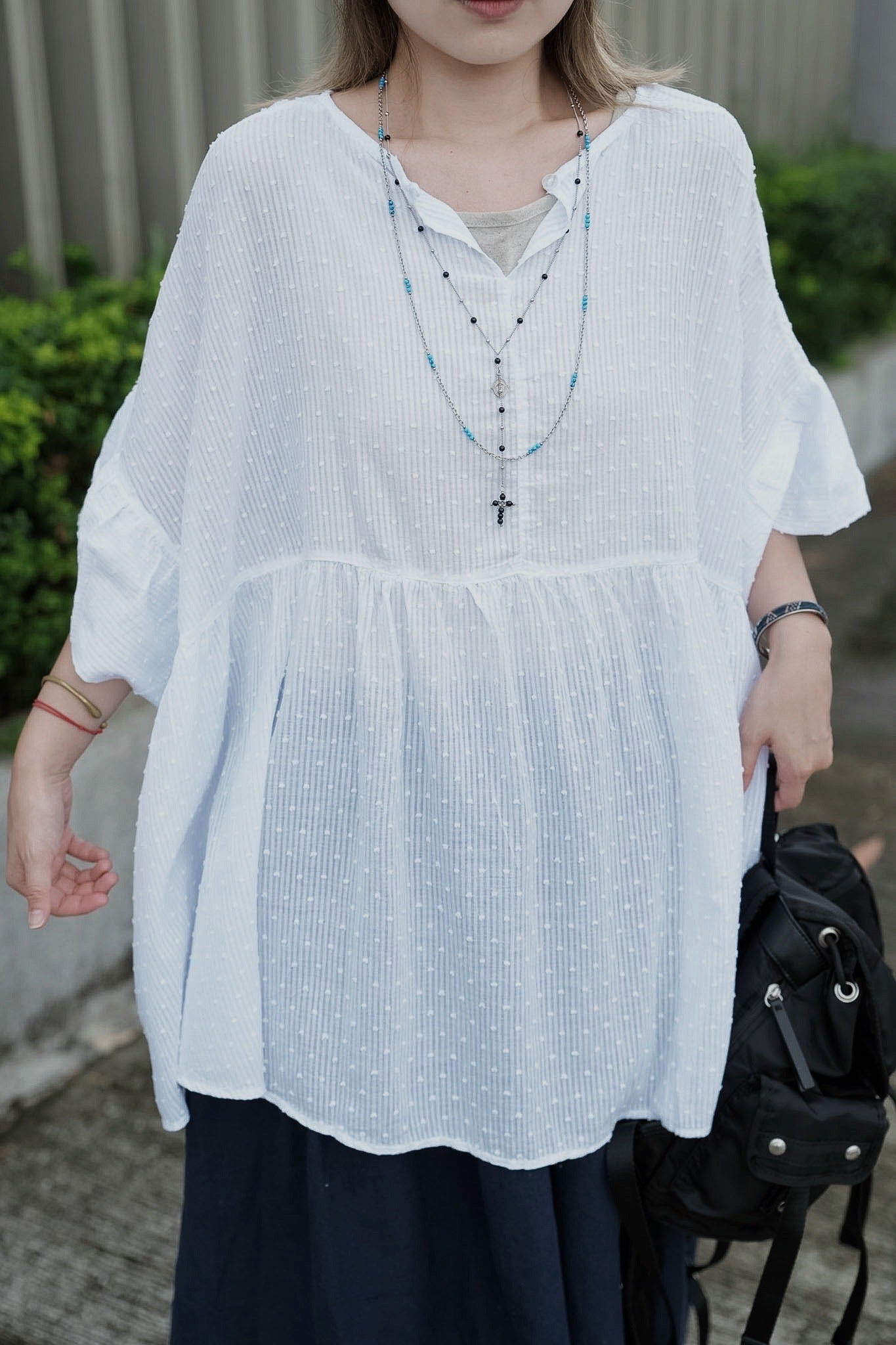 CB127 SWISS DOT DOBBY BLOUSE