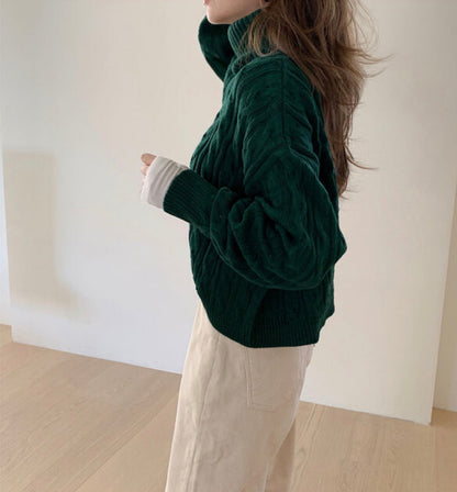 MZ594 CABLE-KNIT TURTLE NECK TOP 【 買2件減-$20 】