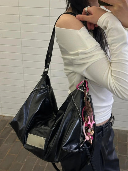❗️斷貨王❗️MATIN KIM SIDE ZIPPER SHOULDER BAG - BLACK/GREY/DK BROWN