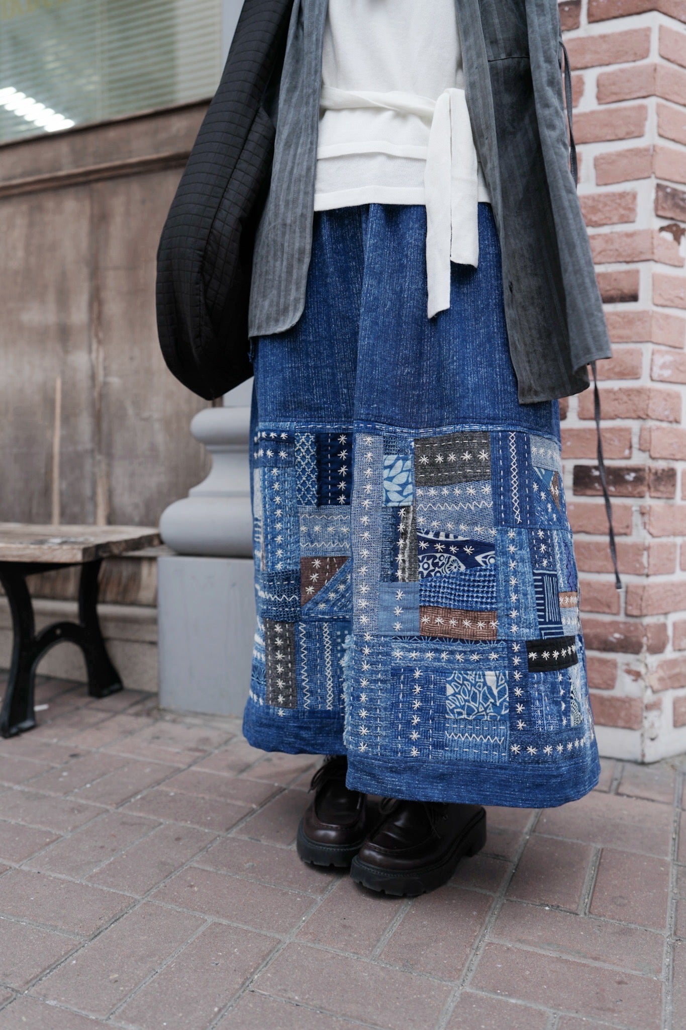 NA463 INDIGO SASHIKO PATCHWORK SKIRT