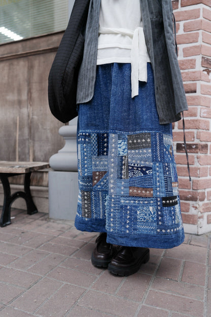 NA463 INDIGO SASHIKO PATCHWORK SKIRT