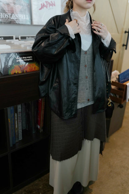 MZ945 FAUX LEATHER TRENCH JACKET