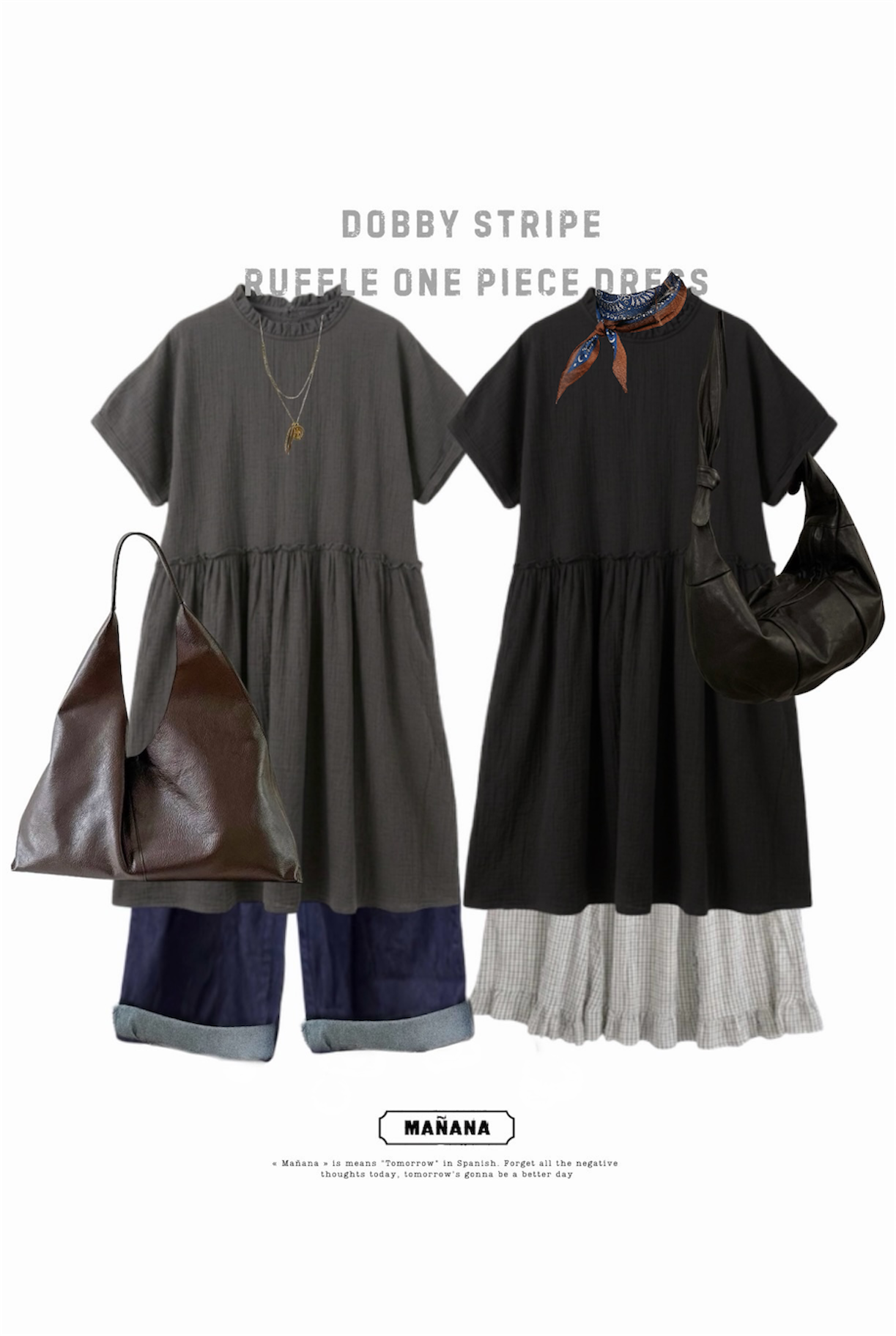 CB128 DOBBY STRIPE RUFFLE ONE PIECE DRESS