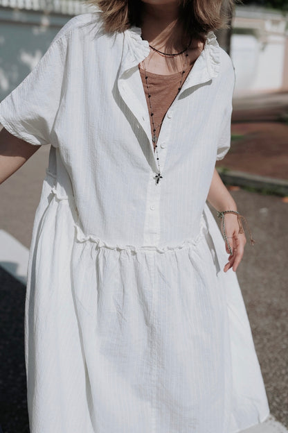 CB128 DOBBY STRIPE RUFFLE ONE PIECE DRESS