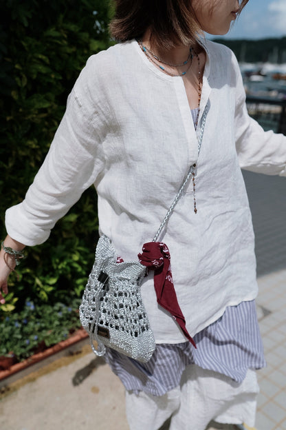 MZ998 LINEN HALF BUTTON TOP