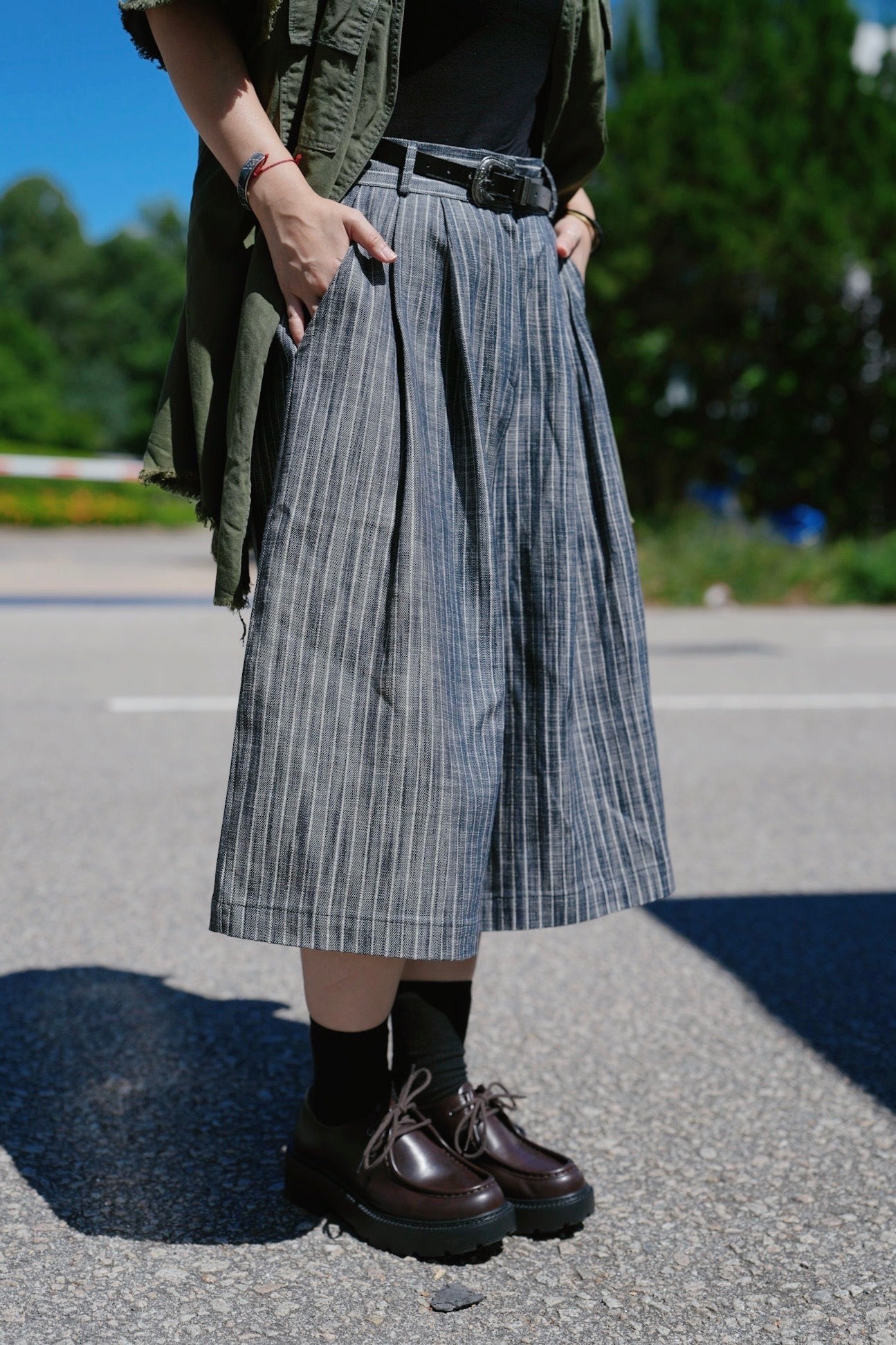 MZ839 NON FADE DENIM STRIPED SHORT