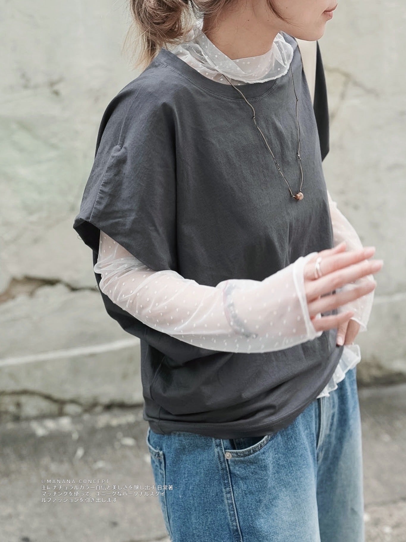 MZ985 TUCK SLEEVE T-SHIRT【2pcs -$20, 4pcs -$50】
