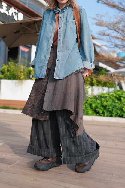 MZ948 RUFFLED COLLAR NECK DENIM SHIRT