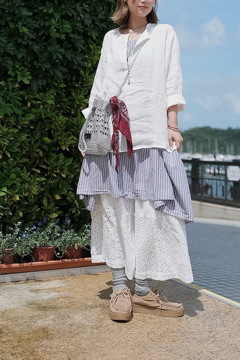 MZ998 LINEN HALF BUTTON TOP