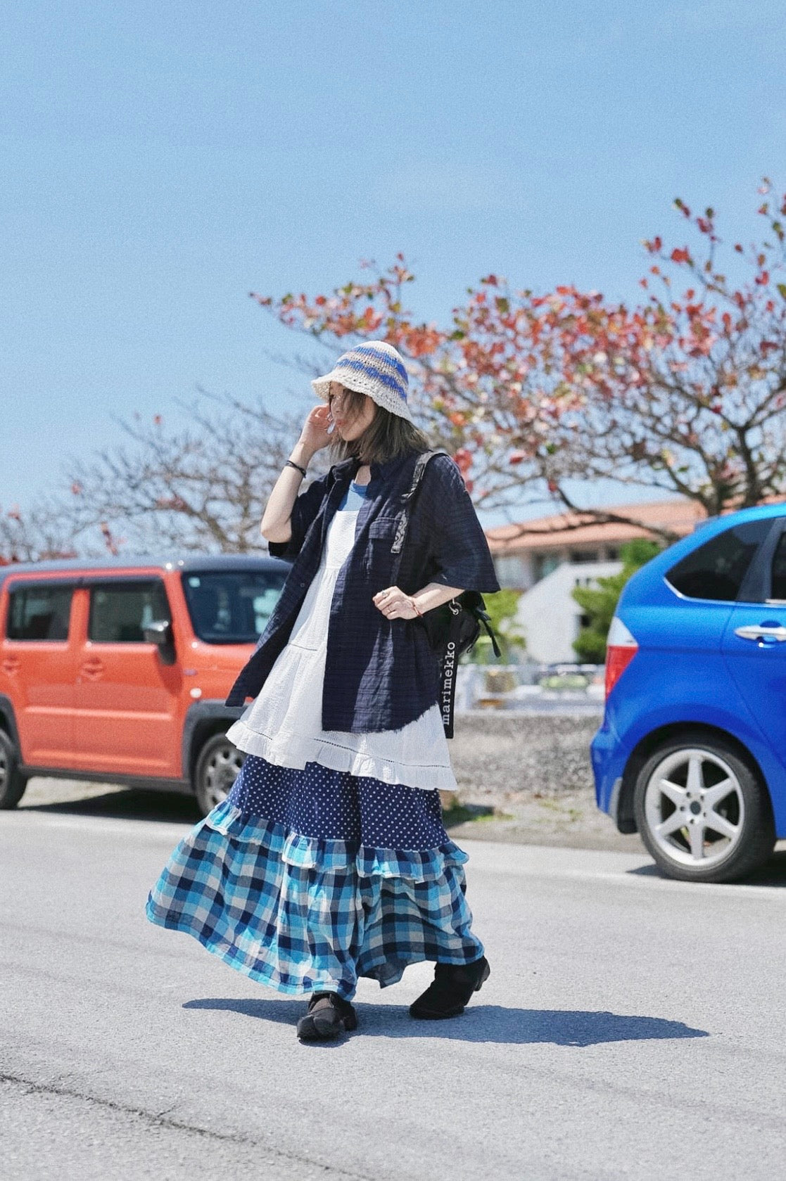 CB101 PATCHWORK PLAID & POLKA DOT MAXI SKIRT