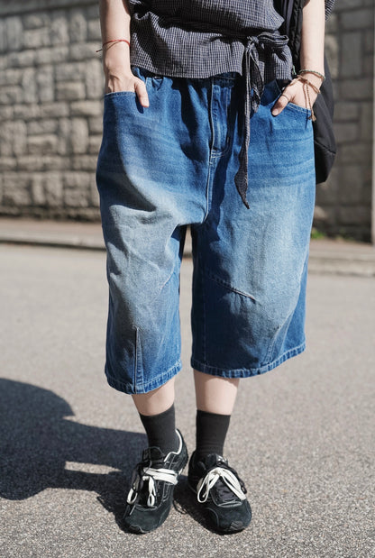 CB128 3D-CUT WASHED DENIM SHORTS