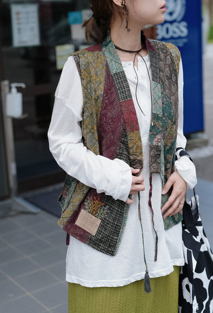 MB049B KIMONO PATCHWORK VEST