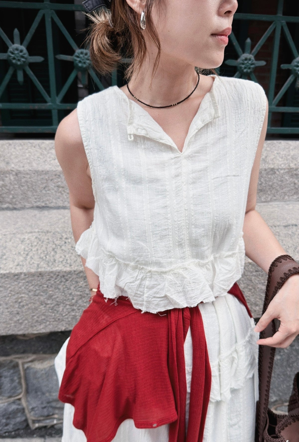 CB117 2WAY RUFFLE SLEEVELESS DRESS