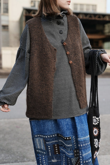 MZ910 BOTTLE NECK OVERSIZED STRIPE TOP