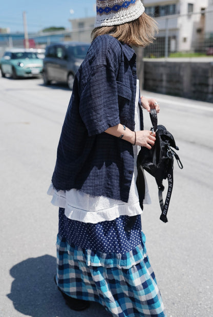 CB101 PATCHWORK PLAID & POLKA DOT MAXI SKIRT