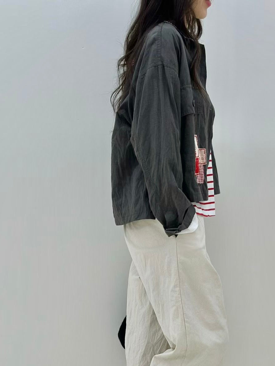 MZ851 STITCHED PATCHWORK MILITARY JACKET