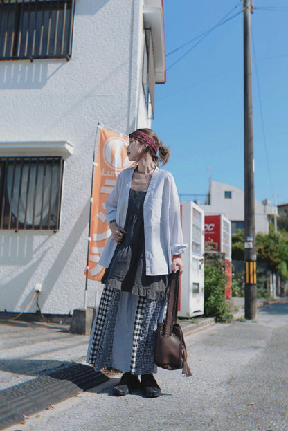 NA470 STITCHING FRINGED SHOULDER BAG