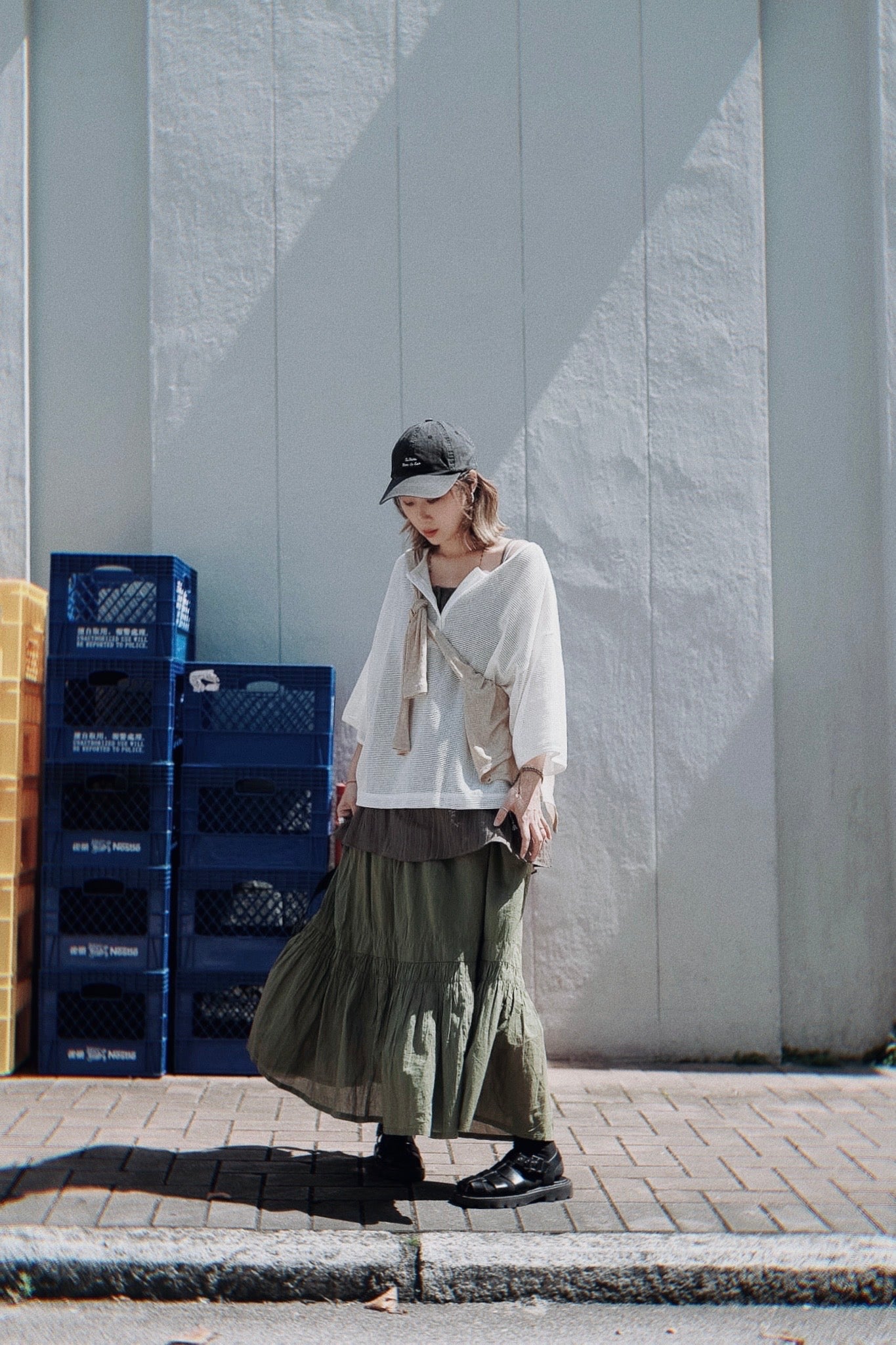 NA485 COTTON CRINKLED FLARED SKIRT