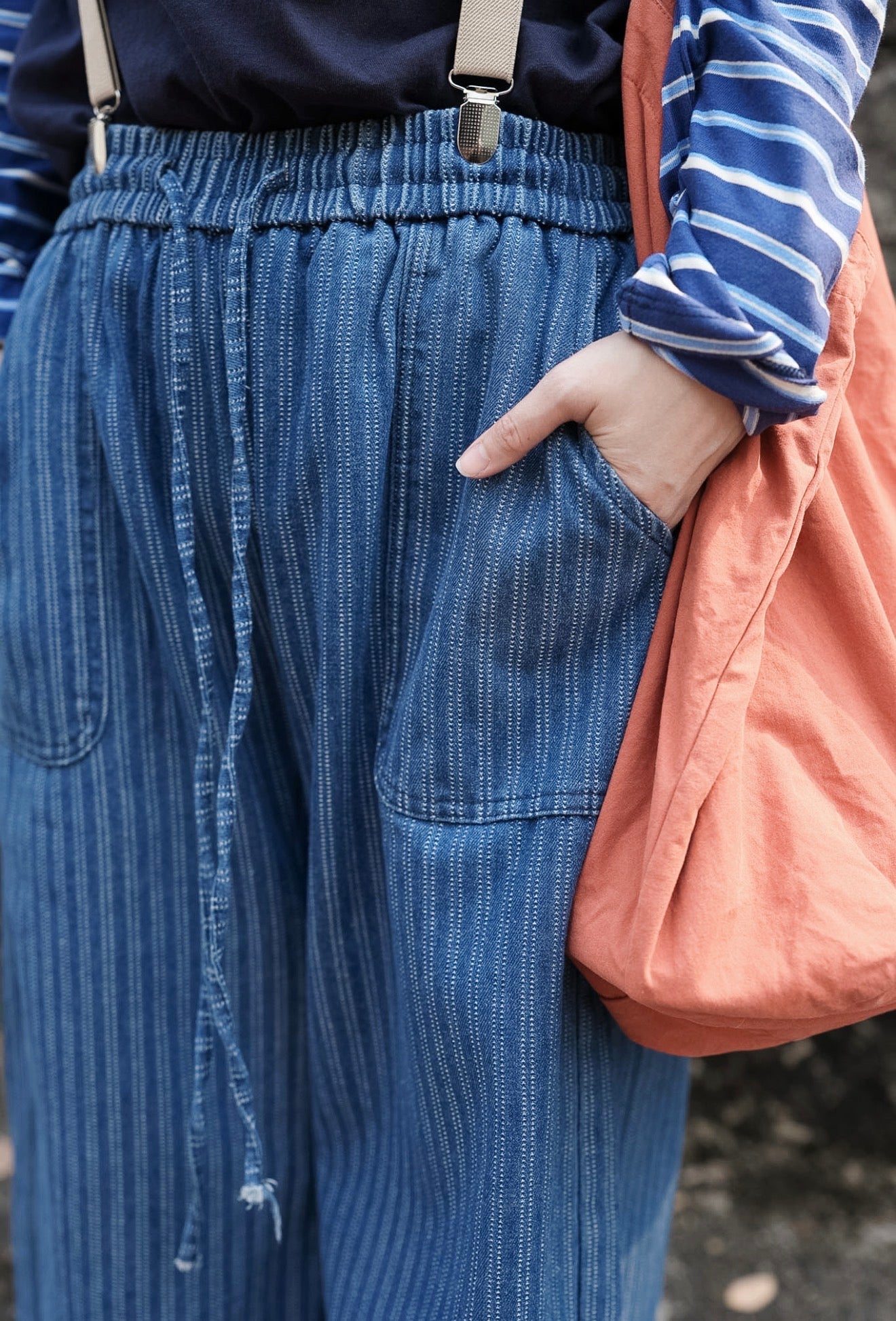 MZ980 STRIPED DENIM WIDE-LEG JEANS