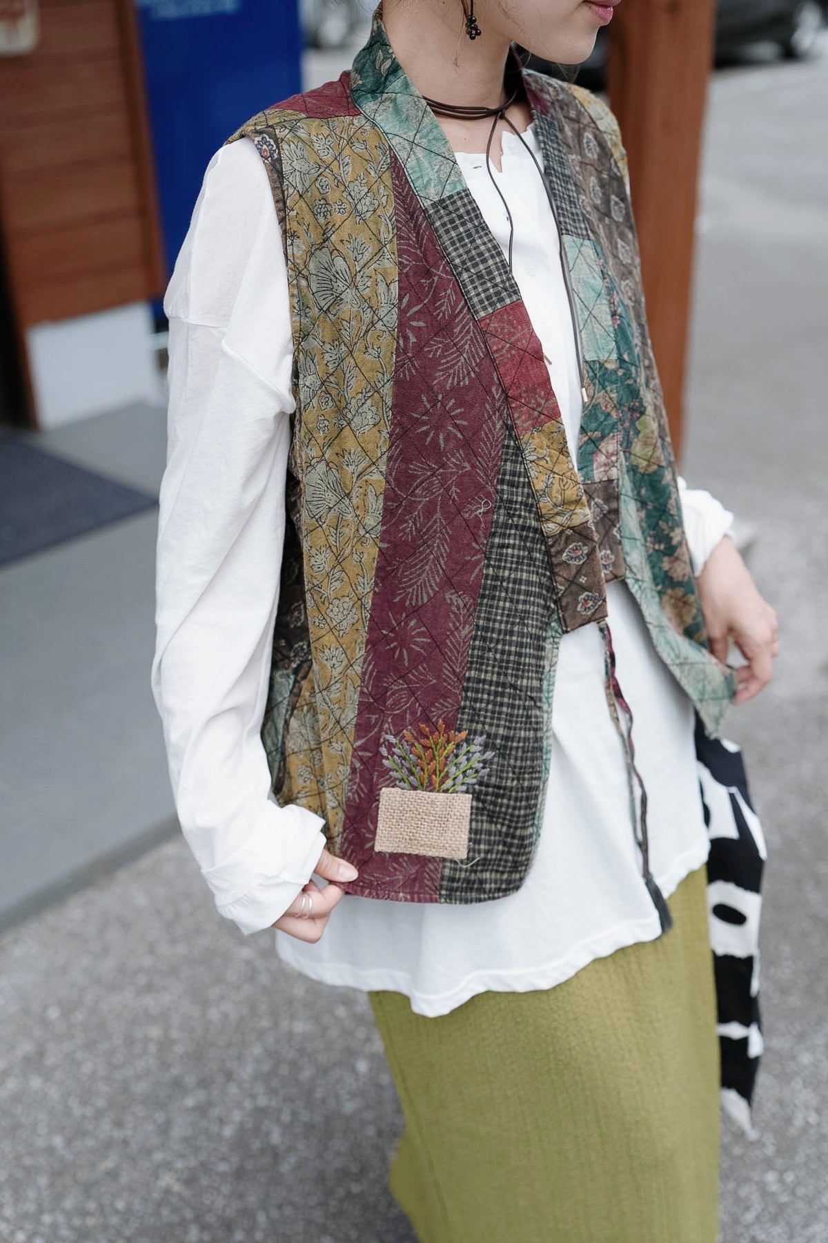 MB049B KIMONO PATCHWORK VEST