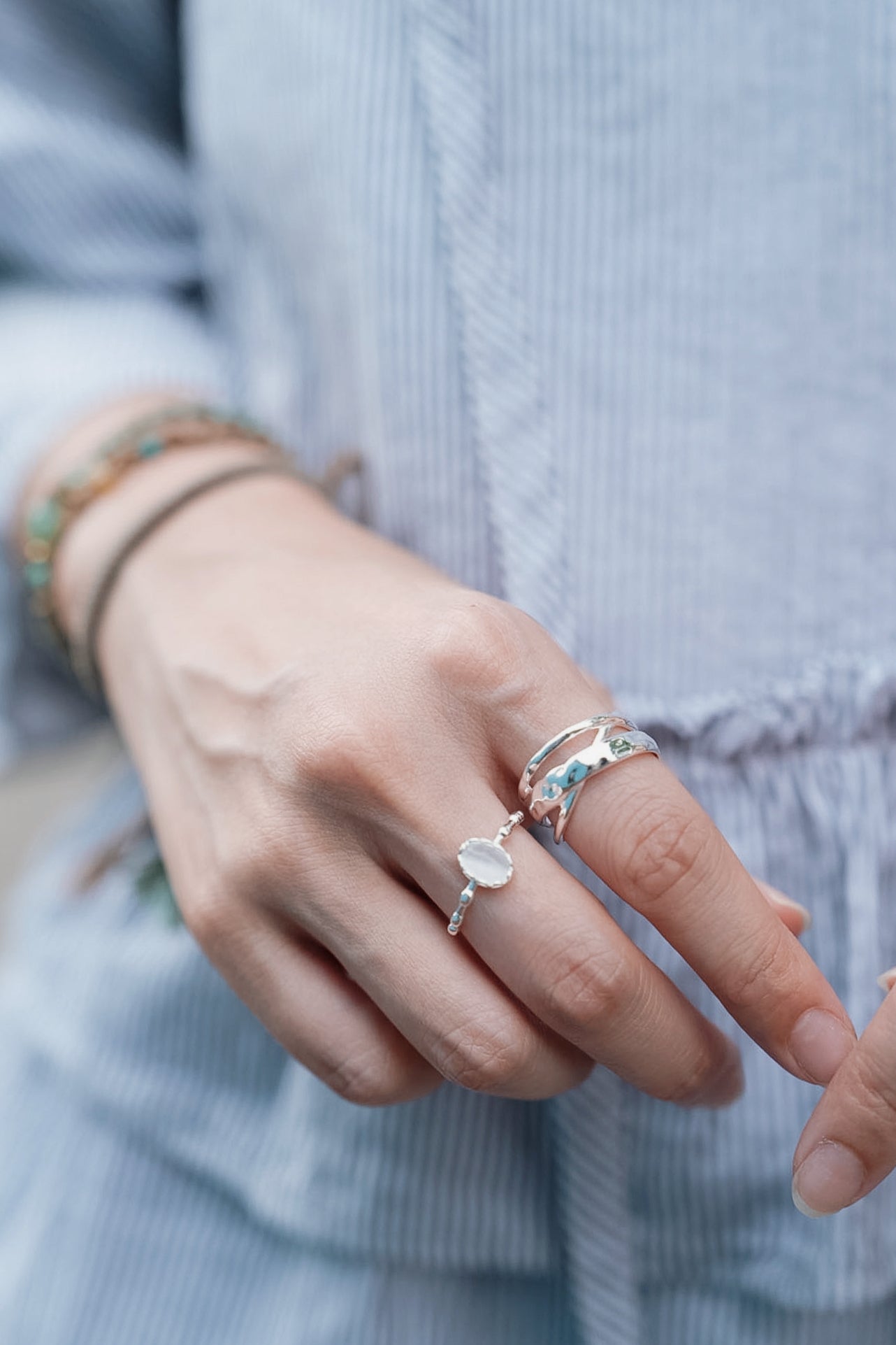 MB028 925 SILVER RING - CHLOÉ TWIST〔 L'Heure Bleue 〕