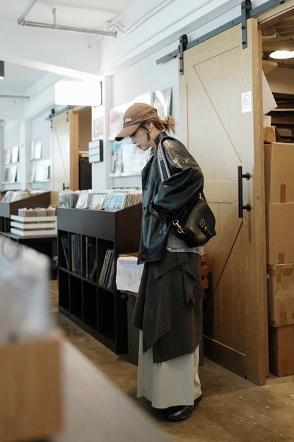 MZ945 FAUX LEATHER TRENCH JACKET