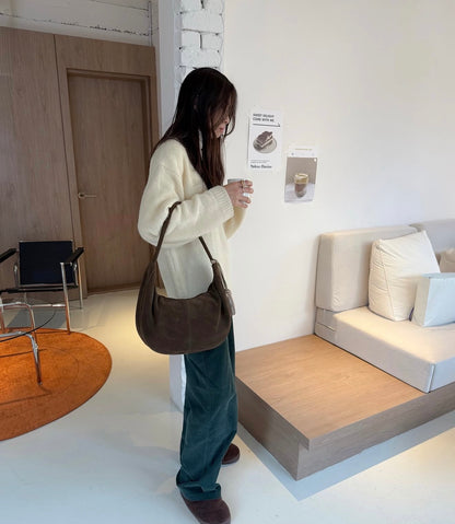 MZ943 ITALIAN LEATHER HANDMADE CURVE SHOULDER BAG