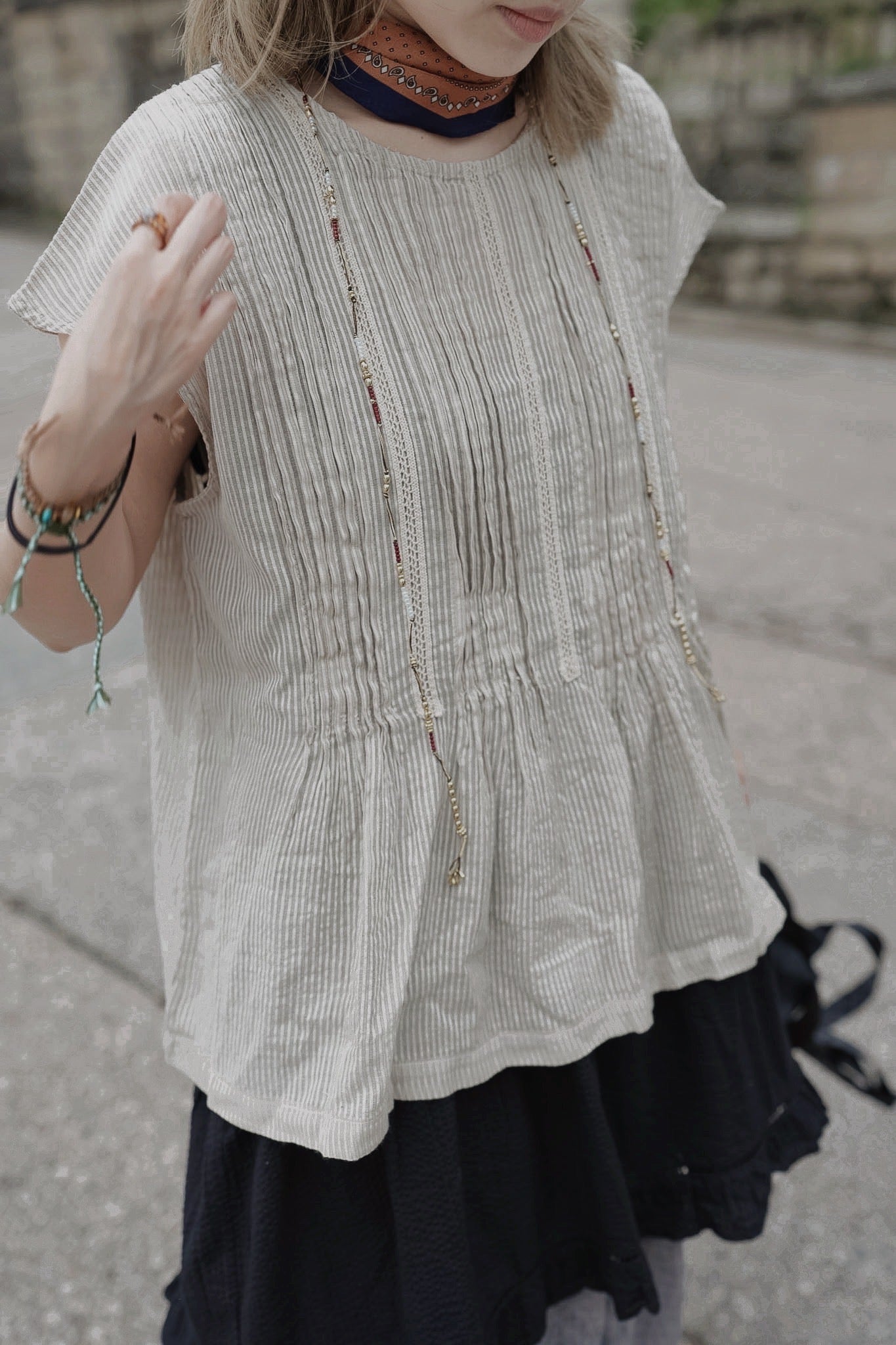 CB113 PINTUCK LACE TOP